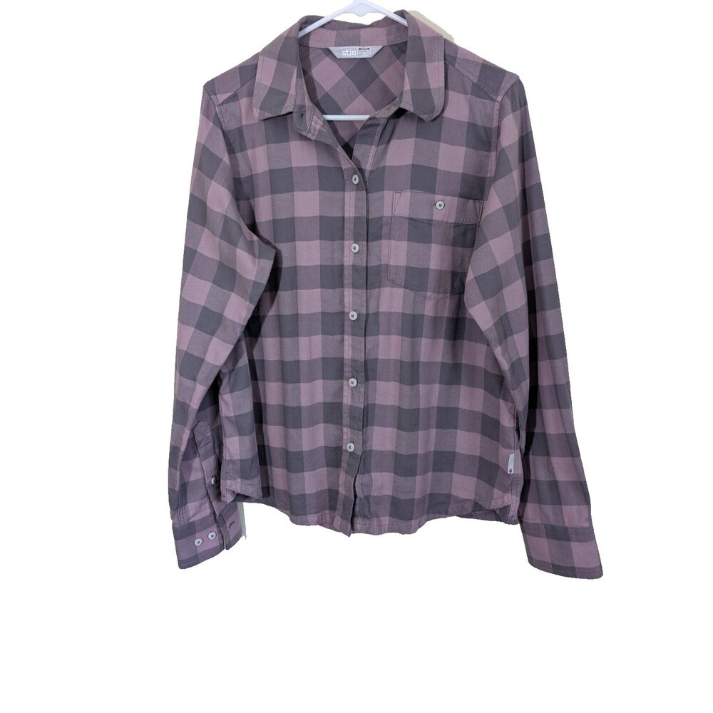 Stio Women's Miter Berry Check Button Down Flannel Shirt Organic Cotton Medium
